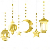tanie Ramadan i Eid-6 sztuk dekoracji na imprezę Ramadan Eid, wiszące ozdoby w kształcie księżyca i gwiazd, girlandy na islamskie festiwale, wystrój domu na Ramadan Mubarak na obchody święta