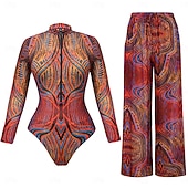 preiswerte Einteilige Badeanzüge-Damen Badeanzug Einteiler Monokini Bademode Bauchkontrolle Hohe Taille Schlank Rückenfrei Urlaub Strandbekleidung Blumen Rundhals Langarm Badeanzüge