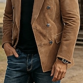 preiswerte Herren Klassische Blazer-Herren Blazer aus Wildlederimitat Blazerjacke Lässig Geschäft Arbeit Elegant Vintage Herbst Winter Polyester Einfarbig Doppelreihig Blazer Braun