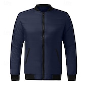 cheap Men's Downs &amp; Parkas-Men's Winter Coat Puffer Jacket Padded Pocket Quilted Polyster Casual Daily Outdoor Regular Fashion Streetwear Thermal Warm Winter Solid Color Blue Dark Grey Wine Black Puffer Jacket