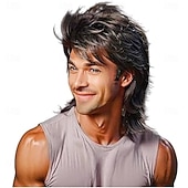 お買い得  歴史的なかつら-マレットウィッグ ブロンド 80年代 メンズウィッグ、パンクロッカーヘア パーティーコスチューム