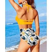 economico Surfing Tankinis &amp; Bikinis-Per donna Costume da bagno Bikini a vita alta con volant 2 pezzi Tropicale Senza schiena Protezione UV Alta elasticità Senza Maniche Costume da Bagno Surf Immersione Snorkeling Estate