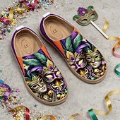 economico Scarpe da donna-Scarpe slip-on a punta larga da donna per il Mardi Gras – Suola interna morbida e imbottita stampa artistica di maschera veneziana scarpe festive artistiche per parate costumi uscite casuali e
