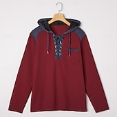levne Ležérní tričko Henley-Pánské Vaflové tričko Waffle Henley košile Pánské košile s nášivkami na loktech Dlouhý rukáv Kapuce Podzim Jaro &amp; podzim Pevná barva Módní Moderní Šňůrky Kapsy Slátanina Ležérní Venkovní Večírek Modrá