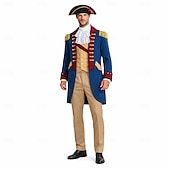 preiswerte Outfits-Set 250-jähriges Jubiläum USA Retro Vintage Mittelalterlich Outfits langarm George Washington Kolonial Revolutionskrieg Kostüm Herren Karnevalskostüm Karneval Unabhängigkeitstag 4. Juli Erwachsene