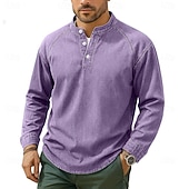 cheap Basic T shirts-SoftFade™ Men's T Shirt Henley Shirt 100% Cotton Acid Wash Shirt Tee Top Long Sleeve Henley Spring Fall Plain Vintage Streetwear Casual Garment Dyed Faded Washed Casual Home Street Black Blue
