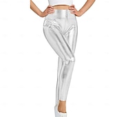 baratos Partes inferiores-Retro Vintage Anos 70 Até o Tornozelo Leggings Calças de PU Discoteca Patente de látex brilhante Metálico Fantasia Mulheres Dia Das Bruxas Carnaval Parada do Orgulho Mês do Orgulho Adulto Calças
