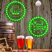 お買い得  装飾ライト-アイルランドの聖パトリックの日の飾り、LED吊り下げライト、22/24cmのシャムロック &amp;レプラコーンの帽子の吸盤ライト、屋内ドア、窓、壁、パーティー、休日の装飾、単4電池ボックス付き