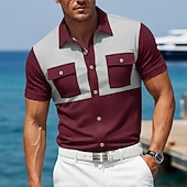 cheap Men's Work Shirts-Men's Shirt Waffle Shirt Texture Casual Shirt Button Up Shirt Black Burgundy Military Green Gray Short Sleeve Plain Shirt Collar Casual Daily Front Pocket Clothing Apparel Elegant Fashion Casual