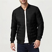 cheap Men's Downs &amp; Parkas-Men's Winter Coat Puffer Jacket Padded Pocket Quilted Polyster Casual Daily Outdoor Regular Fashion Streetwear Thermal Warm Winter Solid Color Blue Dark Grey Wine Black Puffer Jacket