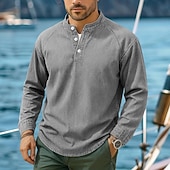 cheap Basic T shirts-SoftFade™ Men's T Shirt Henley Shirt 100% Cotton Acid Wash Shirt Tee Top Long Sleeve Henley Spring Fall Plain Vintage Streetwear Casual Garment Dyed Faded Washed Casual Home Street Black Blue
