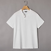 billige Bomull Lin T-skjorter-Herre Henly-skjorte T-skjorte Kortermet Kort Erme V-hals Henley Sommer عادي Mote Designer Grunnleggende Ren Avslappet Feriereise Gate Lyseblå Hvit Navyblå Topp T-skjorte for menn