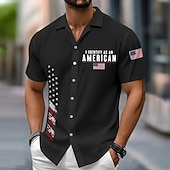billige Patriotiske 250 Skjorter-Herre 4. juli USAs 250-årsjubileum USAs flagg Patriotisk Skjorte Skjorte med knapper Kortermet Fashion Casual Ferie Fritid / hverdag Sommer Vår Aftæpning 3D-utskrift krage skjorter Svart Hvit Mørkeblå