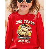  Unisex Mädchen 3D Grafik Flagge 250-jähriges Jubiläum Amerikanische US-Flagge für Kinder T-Shirt Langarm 3D-Druck Sommer Herbst Sport Mode Streetwear Kinder 4-12 Jahre Rundhalsausschnitt Lässig