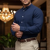 abordables camisas casuales de los hombres-Hombre Camisa Camisa casual Camisa con cuello mao Rosa Azul Marino Gris Manga Larga Plano Collar mandarín Casual Exterior Bolsillo Ropa Poliéster Neutral Moda Diario Casual