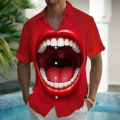 levne 3D vzor-Pánské 3D tisk 3D  komiks Pusa Košile Letní košile Košile na knoflíky Krátký rukáv Legrační Streetwear Dovolená Léto Jaro Přehnutý 3D tisk košile s límečkem Jedna přední kapsa Tmavě červená Rubínov