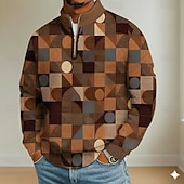 economico Polo geometrica da uomo-Per uomo Blocco di colori Geometrico Polo Manica Lunga Colletto Mao Casual Vacanza Athleisure Casual Quotidiano Stampa 3D Primavera Autunno Blu Marrone Grigio