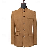 baratos Jaquetas de Suede Sintético-Homens jaqueta leve Jaqueta casual Jaqueta de camurça sintética Para Noite Macio Fivela Primavera &amp; Outono Casual Colarinho Chinês Padrão Cáqui Claro Preto Azul Marinha cáqui Verde Tropa Casaco