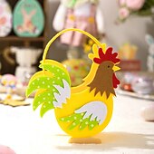 voordelige Pasen-Set van 3 vilten opbergmandjes met paashaasjes en kleurrijke hanen, handzame draagtassen met cartoonfiguren, paas snoepbakken voor feestelijke decoratie, lente opbergspullen voor kinderen en