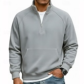 baratos Suéteres básicos-Homens Moletom Moletom de lã Estacionar Moletom com zíper Adamascado Preto Branco Azul Marinha Camelo Meio Zíper Tecido Casual Diário Desportos e Ar livre Roupa de rua Básico Casual Outono Inverno