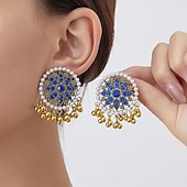 abordables Pendiente de mujer-Mujer Pendientes colgantes Azul Piscina Blanco Rojo Diamante Sintético Legierung Vintage Redondo