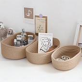 economico Portagioie e porta trucchi-eleganti cestini ovali in tessuto intrecciato con corda - organizer da scrivania pieghevoli e decorativi per cosmetici e snack &amp;chiavi con elegante design a forma di barca, senza stampa, facile