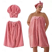 baratos Utensílios de Casa de Banho-Conjunto de saia de banho plus size ajustável e touca de secagem rápida, roupa de banho confortável e prática, perfeita para depois do banho, à beira da piscina e no chuveiro, secagem rápida e ajuste regulável.