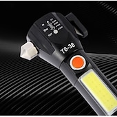 billiga Ficklampor-bilfönsterkrossare säkerhetsbältesklippare med LED-ficklampa, uppladdningsbar nödhammare, glaskrossverktyg, blixtljus med SOS-ljus