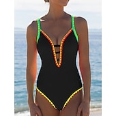 Недорогие Монокини-Женский купальник из 1 предмета стройнящий сексуальный с вырезом монокини высокая спортивная линия контроль живота высокая талия узкий без спинки для отпуска пляжная одежда цветной блок V-образный