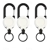 billige Utendørs rekreasjon-3 stk. utendørs automatisk uttrekkbar ståltau taktisk nøkkelring, slitesterk og lett nøkkelholder for utendørsaktiviteter, camping, fotturer og hverdagsbruk, praktisk og bærbar