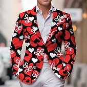 baratos Blazers Impressos Masculinos-Dia dos Namorados Homens Coração Jaqueta Blazer Casaco Da Moda Confortável Respirável Artistíco Casual Traje de festa para noite Festival Bolsos Impressão 3D Botões Todas as Estações Entalhe Manga