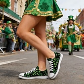 halpa Naisten kengät-naisten Pyhän Patrickin päivän lenkkarit apilanlehden kukkakuviolla – mukavat nauhalliset kangaskengät paraateihin, festivaaleille ja vapaa-aikaan