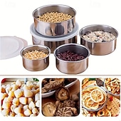 billige Kjøkkenoppbevaring-5 stk. fargekodede lokk lufttett matoppbevaringsbeholdersett med lokk - kraftige stabelbare spiskammersorganisatorer, plassbesparende kjøkken &amp;kjøleskapsbeholdere for matlaging, rester, frukt,