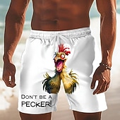  Per uomo Gallo Stampa Lettere Pollo di plastica Costumi da bagno Pantaloncini da mare Pantaloncini da Surf Misura del girovita medio Divertente Casuale Vacanza al Mare Tasche Laterali fodera in rete