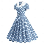 お買い得  ドレス-1950年代風 レトリ／ヴィンテージ ロカビリー 正午 スイングドレス フレアワンピース 半袖 水玉 フィット＆フレア 仮装 女性用 カーニバル バレンタイン・デー カジュアル 同窓会 レトロテーマパーティー 成人 ドレス 春夏