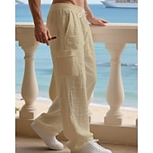 halpa Loma-Miesten Pellavahousut Housut Kesähousut Roikkuvat housut Rantahousut Kurenauha Joustava vyötärö Yhtenäinen väri Mukavuus Hengittävä Päivittäin ulko- Hiekkaranta Loma Muoti Musta Valkoinen