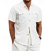 preiswerte Arbeitshemden für Herren-Herren Hemd Waffelhemd Freizeithemd Knopfhemd Schwarz Weiß Burgunderrot Dunkelgrün Kaki Kurzarm Einfach Hemdkragen Lässig Täglich Fronttasche Bekleidung Elegant Mode Lässig