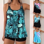 abordables Tankinis-Maillot de bain tankini 2 pièces femme palmiers short contrôle du ventre taille haute slim dos nu vacances plage dégradé géométrique col en U sans manches
