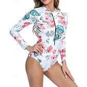 זול רש גארדים One Piece-בגדי ריקוד נשים מגן מפריחה בגד ים עם הדפס פרחוני בגד ים טרופי לרכוס קל במיוחד (UL) הגנת UV אלסטי שרוול ארוך בגדי ים גלישה שנרקול אביב