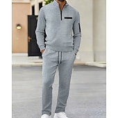 baratos Polo Clássico Masculino-Homens Camisas Polo Waffle Pólo Férias Rua Quarter Zip Manga Longa Moda Básico Bloco de cor Patchwork 2 Peças Primavera Outono Normal Branco Camisas Polo Waffle