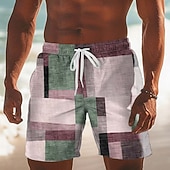 preiswerte Geometrischer Druck-Herren Geometrisch Farbblock Patchwork Badehosen Badeshorts Boardshorts Mittlere Taille Lässig Outdoor Urlaub Alltagskleidung Seitentaschen Netzfutter Elastischer Kordelzug in der Taille Designer