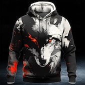 economico Stampa animale-Per uomo Lupo Felpa con Cappuccio Felpa 3D Fantasia Manica Lunga Girocollo All'aperto Abbigliamento casual alla moda Regalo Blu Rosso Verde Coulisse Autunno Inverno progettista S M L XL XXL XXXL