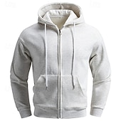 お買い得  メンズベーシックパーカー-男性用 パーカー フルジップパーカー パーカーをジップアップ ブラック ネービーブルー ライト ダックグレー グレー フード付き 平織り ポケット 日常 スポーツ 週末 ストリートファッション デザイナー カジュアル 秋 冬 衣類 パーカー トレーナー