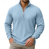 ieftine Polo clasic pentru bărbați-Bărbați Cămasă Corduroy Tricouri polo Casual Stradă Quarter Zip Manșon Lung Modă Modern Culoare solidă Fermoar Cald Toamna iarna Toamnă Primăvara &amp; toamnă Fit regulat Negru Trifoi Albastru Deschis