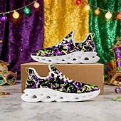 cheap Women's Shoes-Women's Mardi Gras Confetti Print Lace-Up Athletic Sneakers - Cushioned Comfort Festive Shoes for Carnival Parades, Street Celebrations, Daily Errands &amp; Summer Outdoor Activities