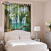 Недорогие Шторы и портьеры-Комплект из 2 предметов, перфорированные затемняющие шторы с 3D-печатью для ландшафтного дизайна, утепления, для комнаты отдыха на открытом воздухе и балкона