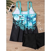 abordables Tankinis-Maillot de bain tankini 2 pièces femme palmiers short contrôle du ventre taille haute slim dos nu vacances plage dégradé géométrique col en U sans manches