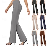 preiswerte Anzughosen für Damen-Damen Weite Hosenbeine Chinos Urlaub Streetwear Lässig Volle Länge Mittlere Taillenlinie Einfach Elastischer Bund Bequem Dehnbar Täglich Outdoor Urlaub Dunkelbraun Dunkelgrau Aprikose Schwarz