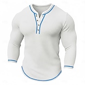 baratos Camiseta de malha waffle-Homens Camiseta Camisa Waffle Henley Camisa Henley T-shirt Manga Longa Decote V Henley Primavera &amp; Outono Todas as Estações Bloco de cor Moda Designer Básico Patchwork duas peças falsas Casual Férias