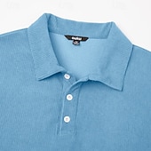 baratos Polo Clássico Masculino-Homens Camiseta de Veludo Textura Casual Esportes Lapela Manga Longa Moda Básico Bloco de cor Botões Estriado Outono Primavera &amp; Outono Outono &amp; inverno Normal Preto Azul Marinha cáqui Cinzento Azul